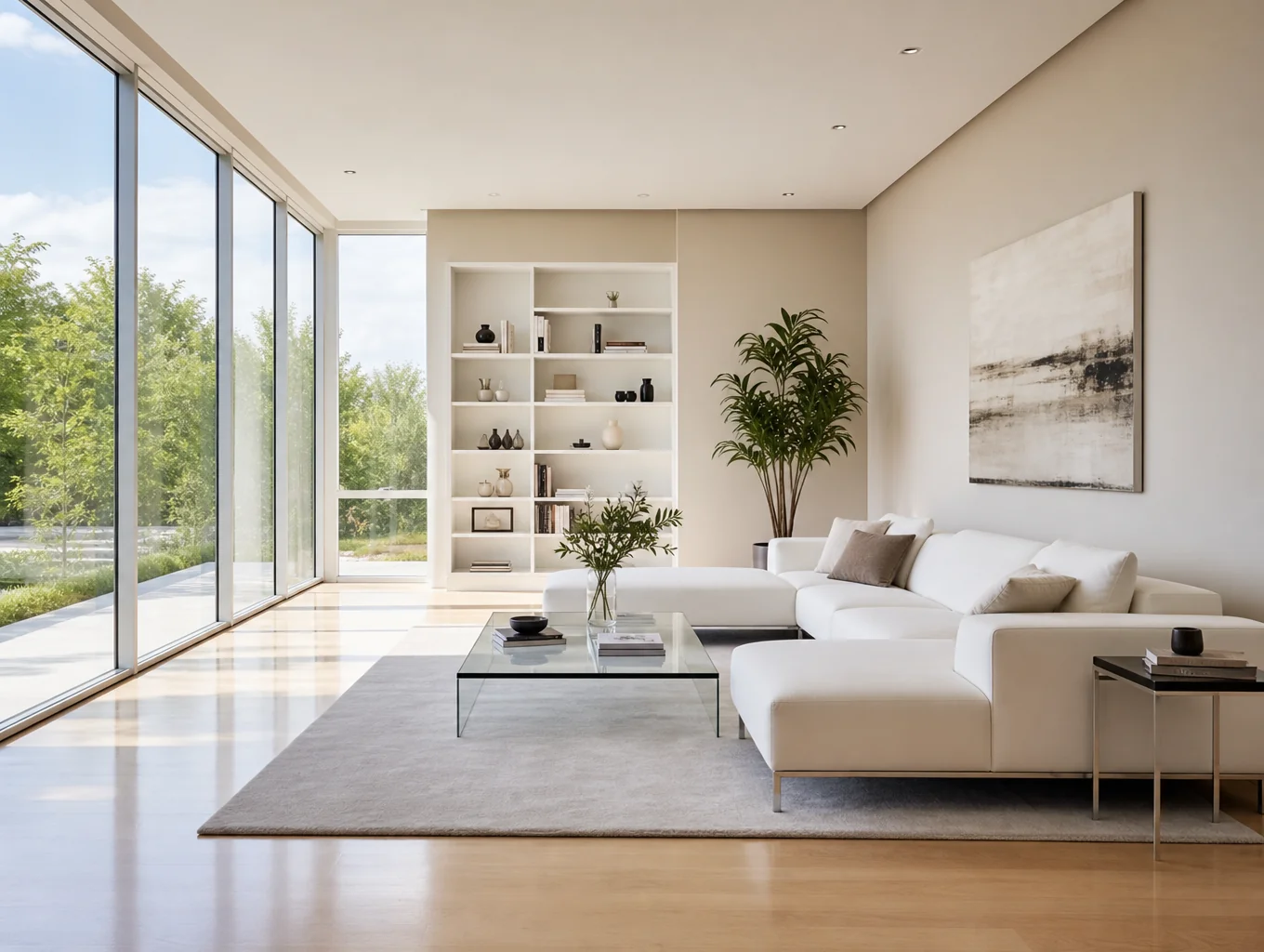 Bright, decluttered and organized living room space